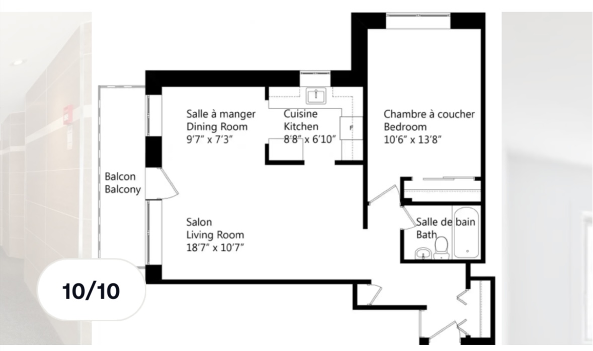 Cession de bail 3 1/2 - 1,325$ CdN / Lease transfer 1 bd - 1,325$ CdN | 119410230