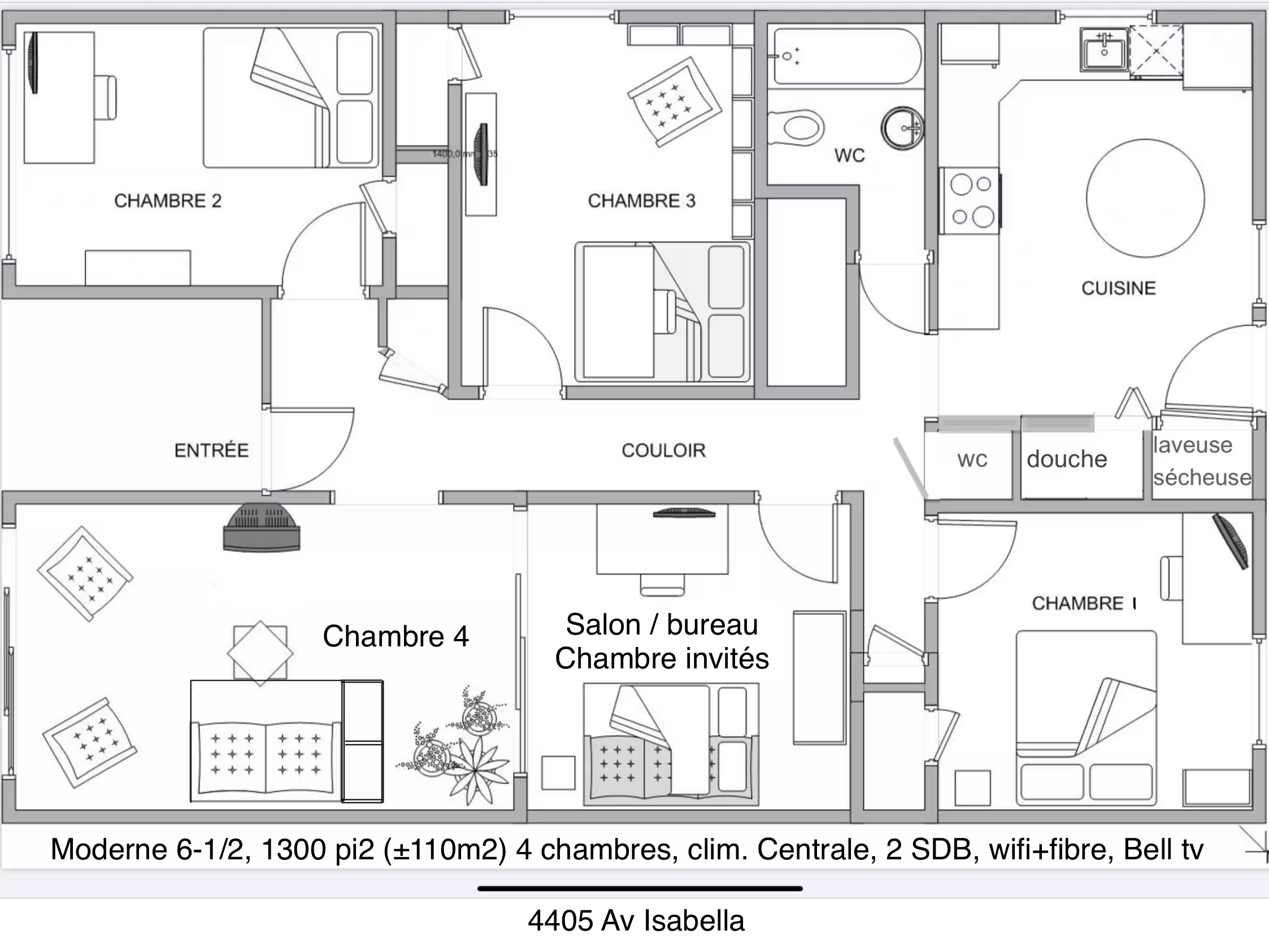OasisUrbain : 4 Ch | wifi + fiber | Gym & Sauna | electric car | Métro Udm CHU | housekeeping | 482273136