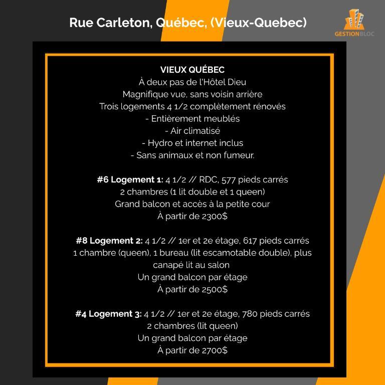 Appartement à louer Rue Carleton, Vieux-Québec | 2838284