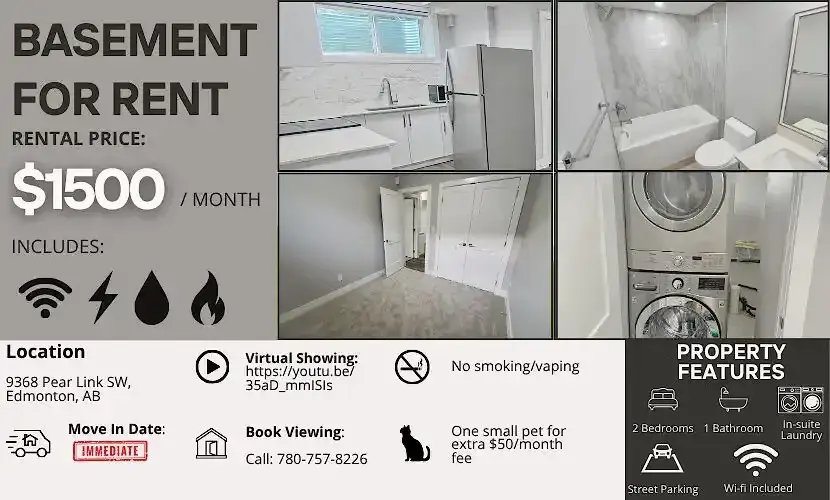 Spacious Two Bedroom Basement Suite in the Orchards 5 minutes from Amazon! | 9368 Pear link SW, Edmonton | 2849009