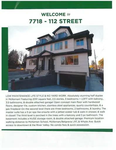 UNIVERSITY OF ALBERTA IMMACULATE HALF DUPLEX LIKE NEW NEAR ALL AMENITIES | 7718 112 Street Northwest, Edmonton | 2895553