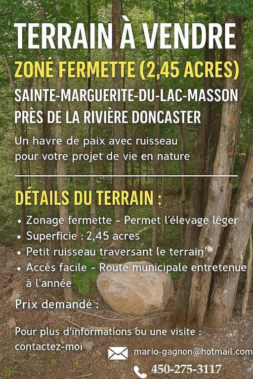 Terrain à vendre - 2,45  acres – Zoné fermette | 2933361