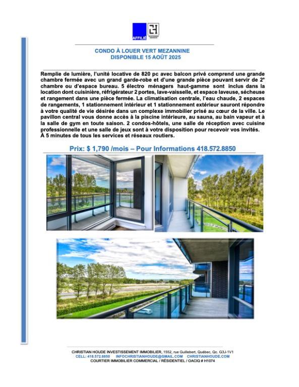 CONCO À LOUER - VERT MEZANNINE - QUÉBEC | 2960847