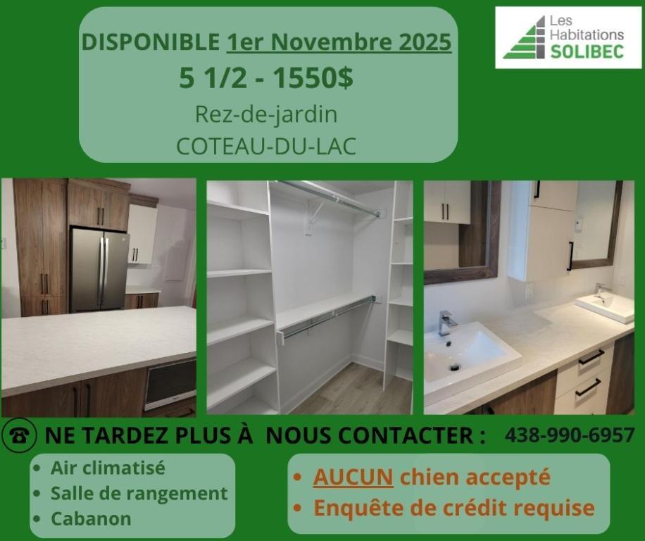 Logement 5 1/2 à louer (NOVEMBRE 2025) | 2963745