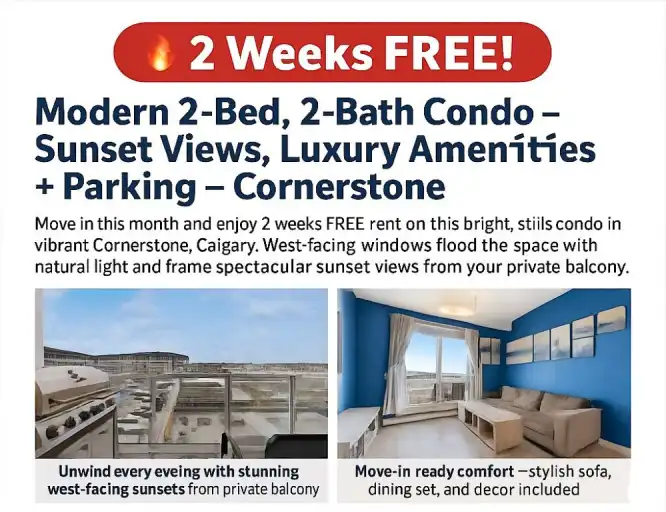 2 Weeks FREE! Modern 2-Bed, 2-Bath Condo – Sunset Views, Luxury Amenities + P | 2323 - 76 Cornerstone Passage Northeast, Calgary | 2979148