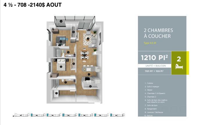 4 1/2 deux chambres - deux salles de bains | 2991397