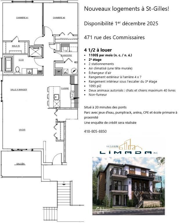 4 1/2 et 5 1/2 Neufs à louer à St-Gilles | 3053911