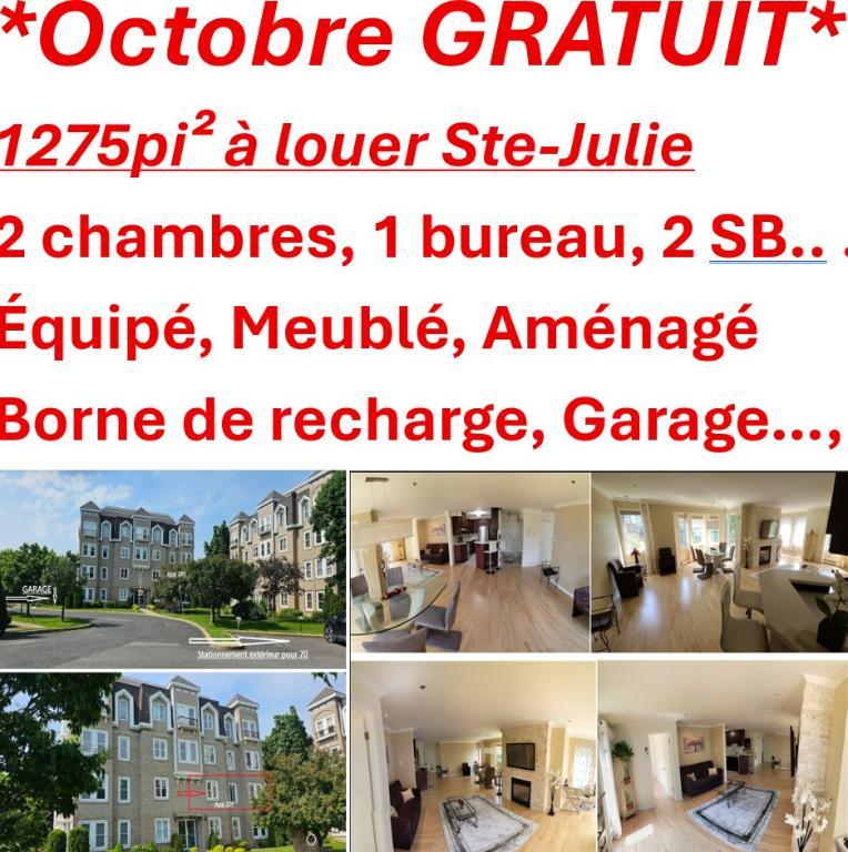 A Louer : Sainte-Julie, Domain des Hauts-Bois- 1275pi² -incluant 2 cambres, 1 bureau, 2 salles de bain, garage, borne de rechar EV, stationnement ext | 3070537