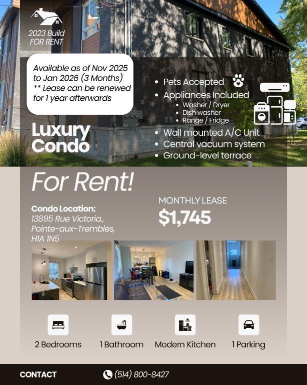 Condo moderne à louer - Animaux acceptés | 3097912