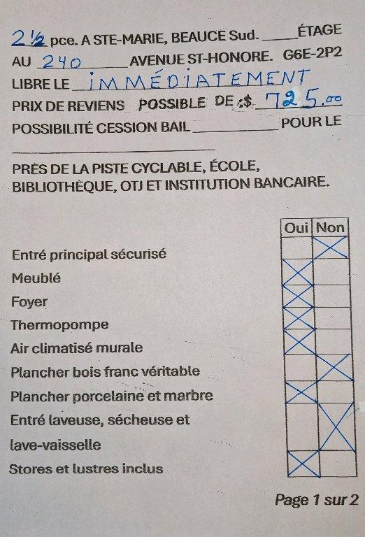 2 1/2 meublés à Ste-Marie Bce possibilité de 3 mois gratuit | 3113633
