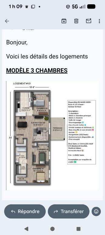 Grand 5 1/2 à céder Thetford Mines dès décembre rez-de-chaussée, animaux acceptés | 3115350