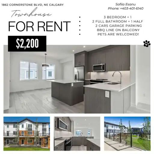 Cozy 3+1 bedroom Townhouse in Cornerstone community, pets are welcomed! | 1862 Cornerstone Boulevard Northeast, Calgary | 3158500
