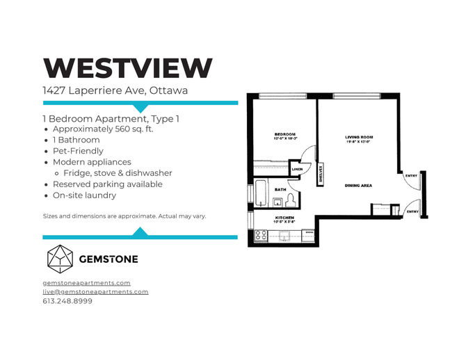 Spacious & Bright 1 bedroom in Great Location! | 1474 Coldrey Avenue, Ottawa | 3142403