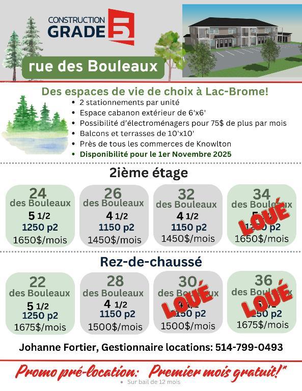 4-1/2 ET 5-1/2 À louer Lac Brome | 3179537