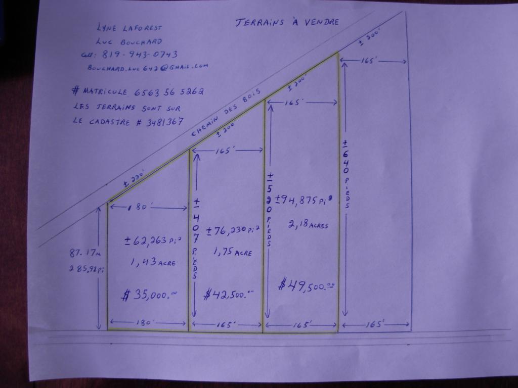 Terrains à vendre à Sainte-Cécile-de-Whitton 1,4 acres ,1,75 acres, 2,18 acres | 3184569
