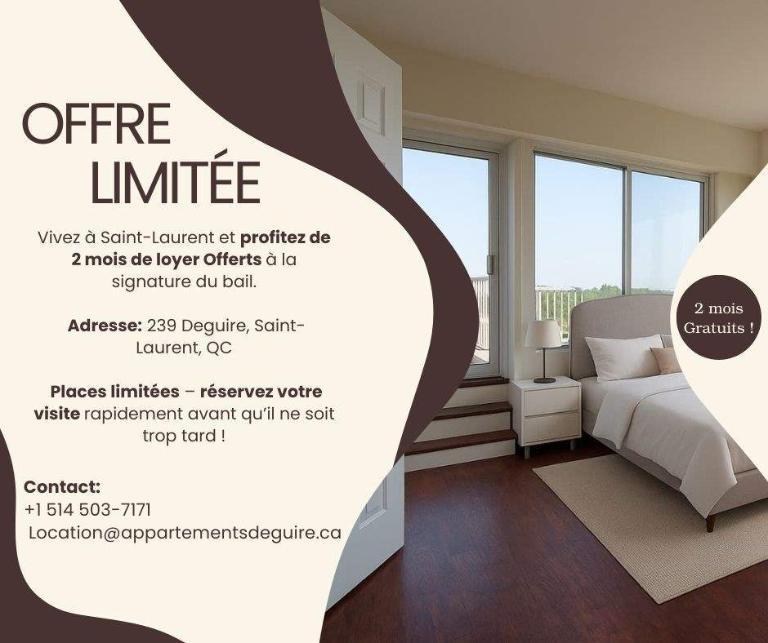 2 CH - 1 SDB - St-Laurent - $1,595 /mo | 3185747