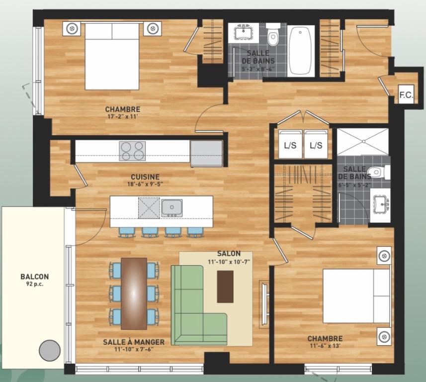 Grand 41/2 2 salle de bain | 3206528