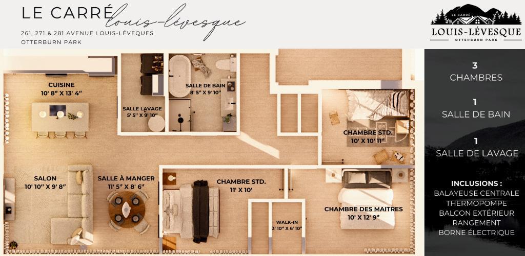 5 1/2 à louer, Otterburn Park, Carré Louis-Lévesque, construction neuve, borne électrique | 3234734