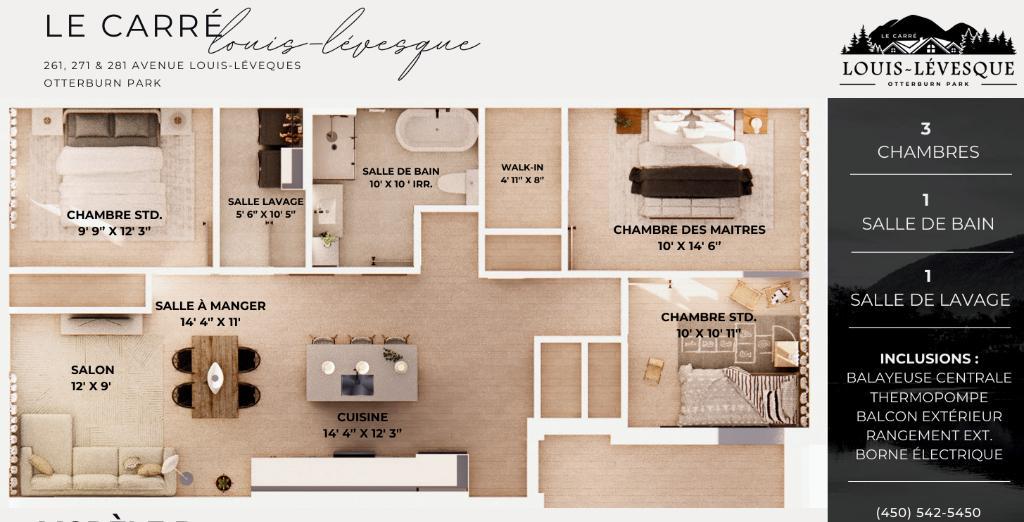 5 1/2 à louer, Otterburn Park, Carré Louis-Lévesque, construction neuve, borne électrique | 3234734