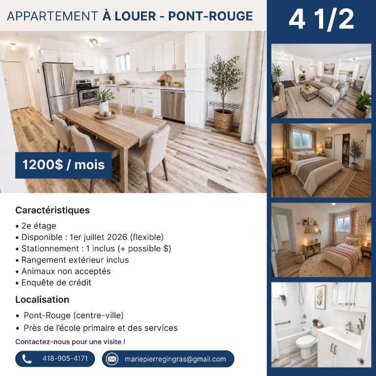 4 ½ À LOUER - Pont-Rouge (Centre-ville) | 3278043