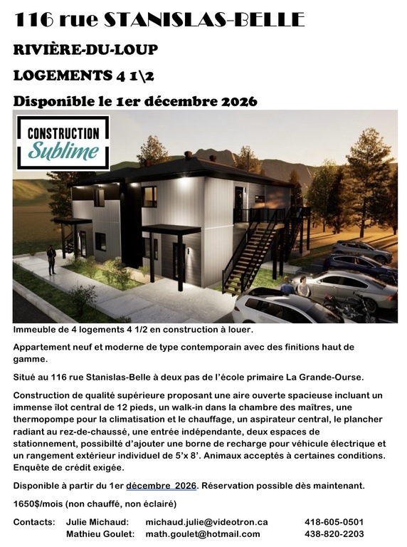 4 1/2 Neuf En Construction à Louer | 3272688