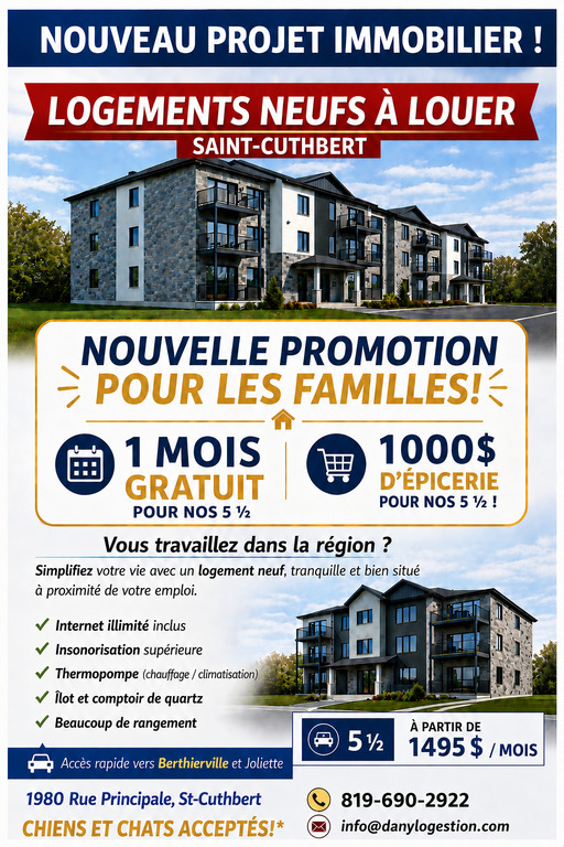 Grand 5 1/2 Neuf à Louer | 3278328