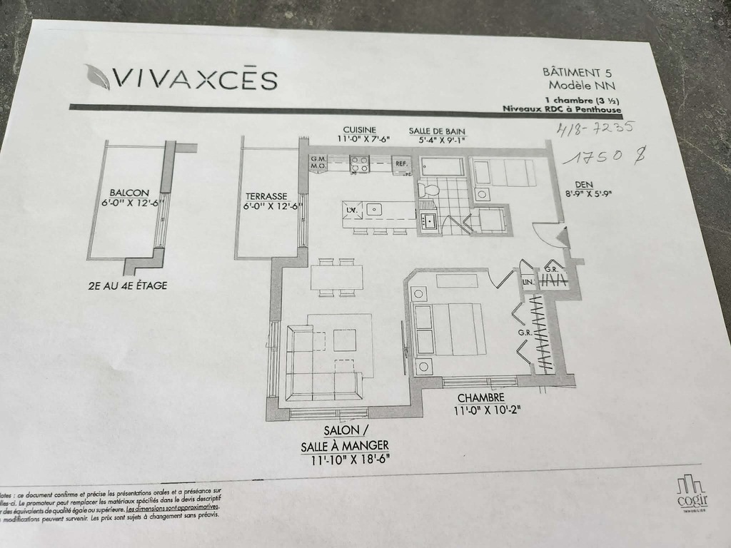 Cession De Bail- Appartement 3.5 + Den | 3290428