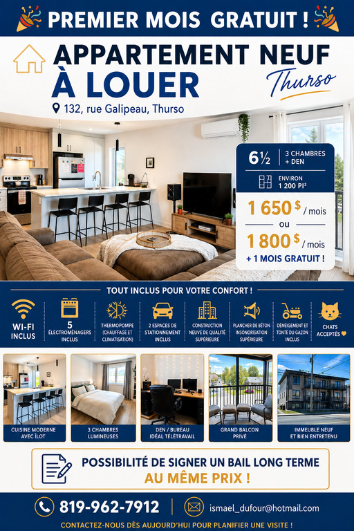 NEUF Appart 6,5 Électro Et Wifi Inclus | 3287934
