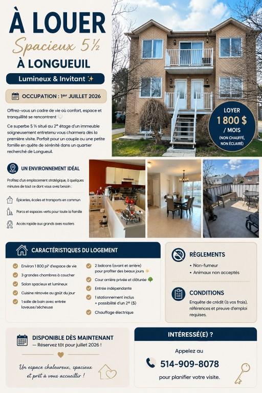 Grand 5 ½ à louer – Longueuil | 3292737