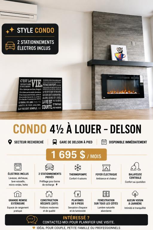 ✨ CONDO 4½ À LOUER – DELSON | 3298043