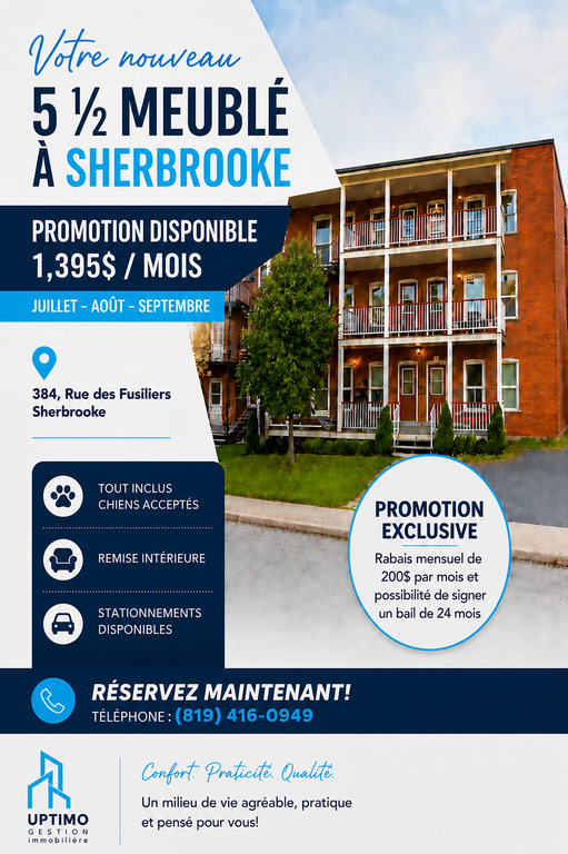 BEAU 5½ |TOUT INCLUS | MEUBLÉ | 3312717