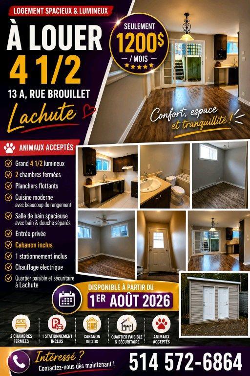 appartement à louer 4 1/2 | 3313972