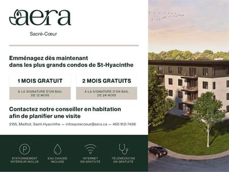 Aera Sacré-Coeur à St-Hyacinthe OBTENEZ 1 OU 2 MOIS GRATUITS* - Condo / appartement / logement à louer