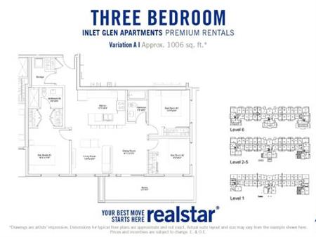 Modern 3BR/2BA/In suite laundry/Vinyl flooring/Full size appliances