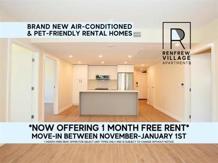 ONE MONTH FREE! PET-FRIENDLY 3 BEDROOM APARTMENTS AT RENFREW VILLAGE!