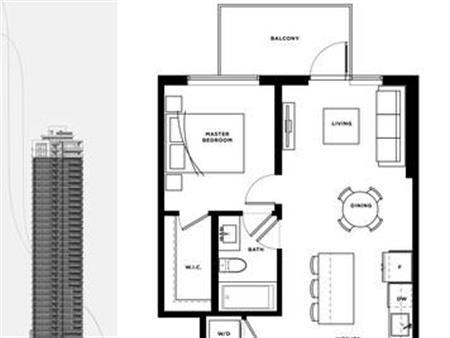 [Langley Willoughby] A/C Ready Brand new Highrise 1 Bed