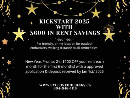 New Years Chilliwack 1-Bed 1-Bath Apartment