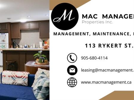 Rykert 2-Bedroom Basement Apartment | 113 Rykert Street, St. Catharines