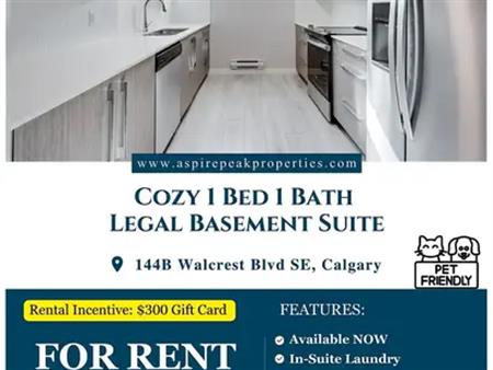 Cozy 1 Bed 1 Bath Legal Basement Suite - Pet Friendly! | 144 Walcrest Boulevard Southeast, Calgary