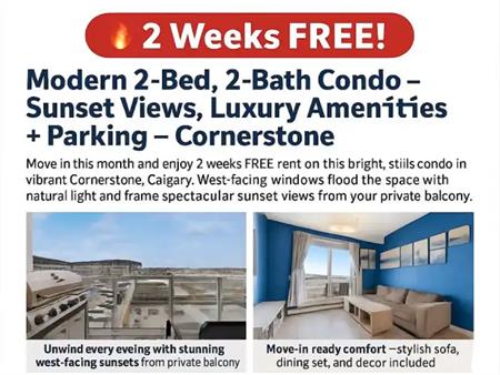 2 Weeks FREE! Modern 2-Bed, 2-Bath Condo – Sunset Views, Luxury Amenities + P | 2323 - 76 Cornerstone Passage Northeast, Calg