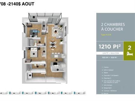 4 1/2 deux chambres - deux salles de bains