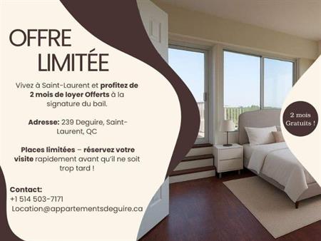 2 CH - 1 SDB - St-Laurent - $1,462 /mo