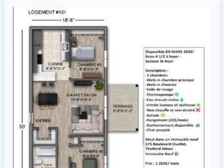 Grand 5 1/2 à céder Thetford Mines dès décembre rez-de-chaussée, animaux acceptés