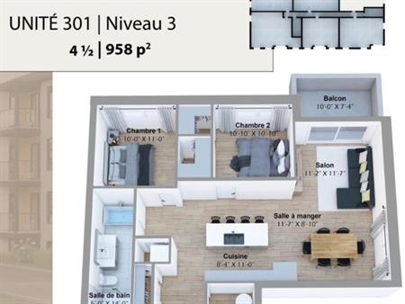 Appartement neuf 2 chambre 1 salle de bain