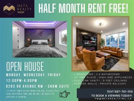 HALF MONTH FREE! 3 Bed 2.5 Bath Near Campus Saint-Jean, University of Alberta | 9232 85 Street, Edmonton