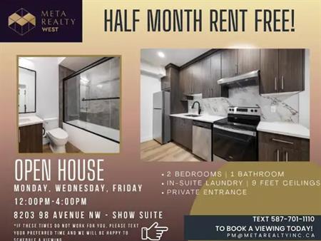 HALF MONTH FREE! New 2-Bed, 1 Bath, Basement Suite Near King Edward Park | 9232 85 Street, Edmonton