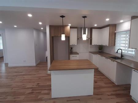 Maison détachée à louer, 4 ch, 2 SDB, stationnement arrière, air climatisé, terrasse arrière, 2 min du métro Monk (ligne vert