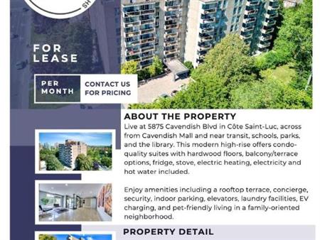 1 CH - 1 SDB - Côte Saint-Luc - $1,250 /mo