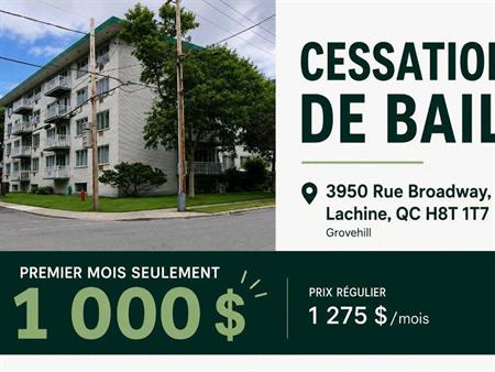 *Promo 1000$ Cession de bail 3½ in Lachine 1er juillet