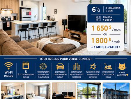 NEUF Appart 6,5 Électro Et Wifi Inclus